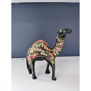Vintage Hand Carved Wooden Black Camel figure folk Art Hand Painted 5" Tall